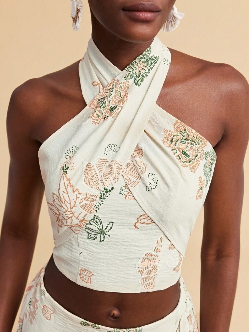 Multicolor Boho Embroidered Backless Women's Halter Top